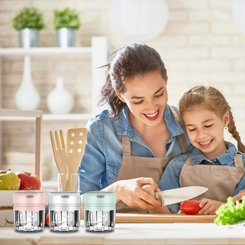 Mini Picadora Eléctrica USB para Ajo, Verduras y Alimentos