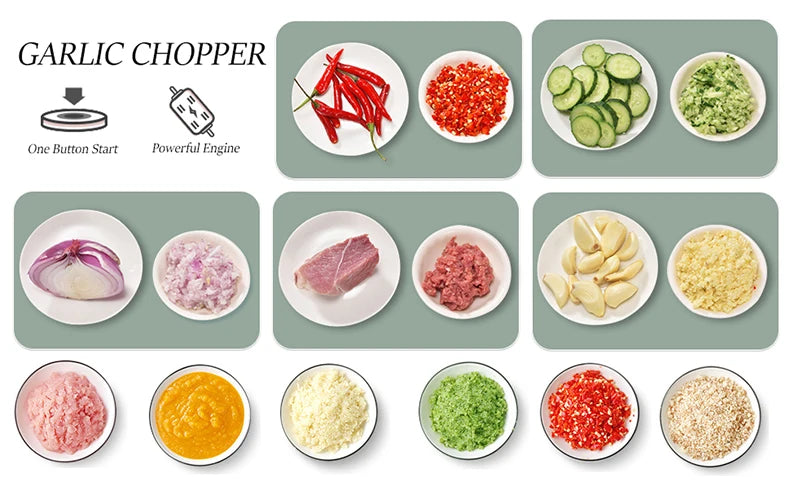 Mini Picadora Eléctrica USB para Ajo, Verduras y Alimentos