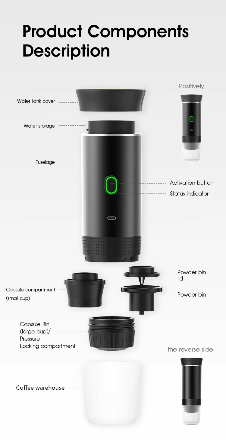 Cafetera Espresso Portátil Pro ✨ | 3 en 1 Recargable para Cápsulas y Café Molido