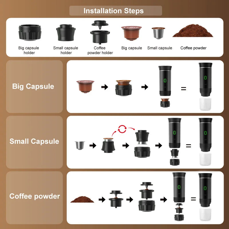 Cafetera Espresso Portátil Pro ✨ | 3 en 1 Recargable para Cápsulas y Café Molido