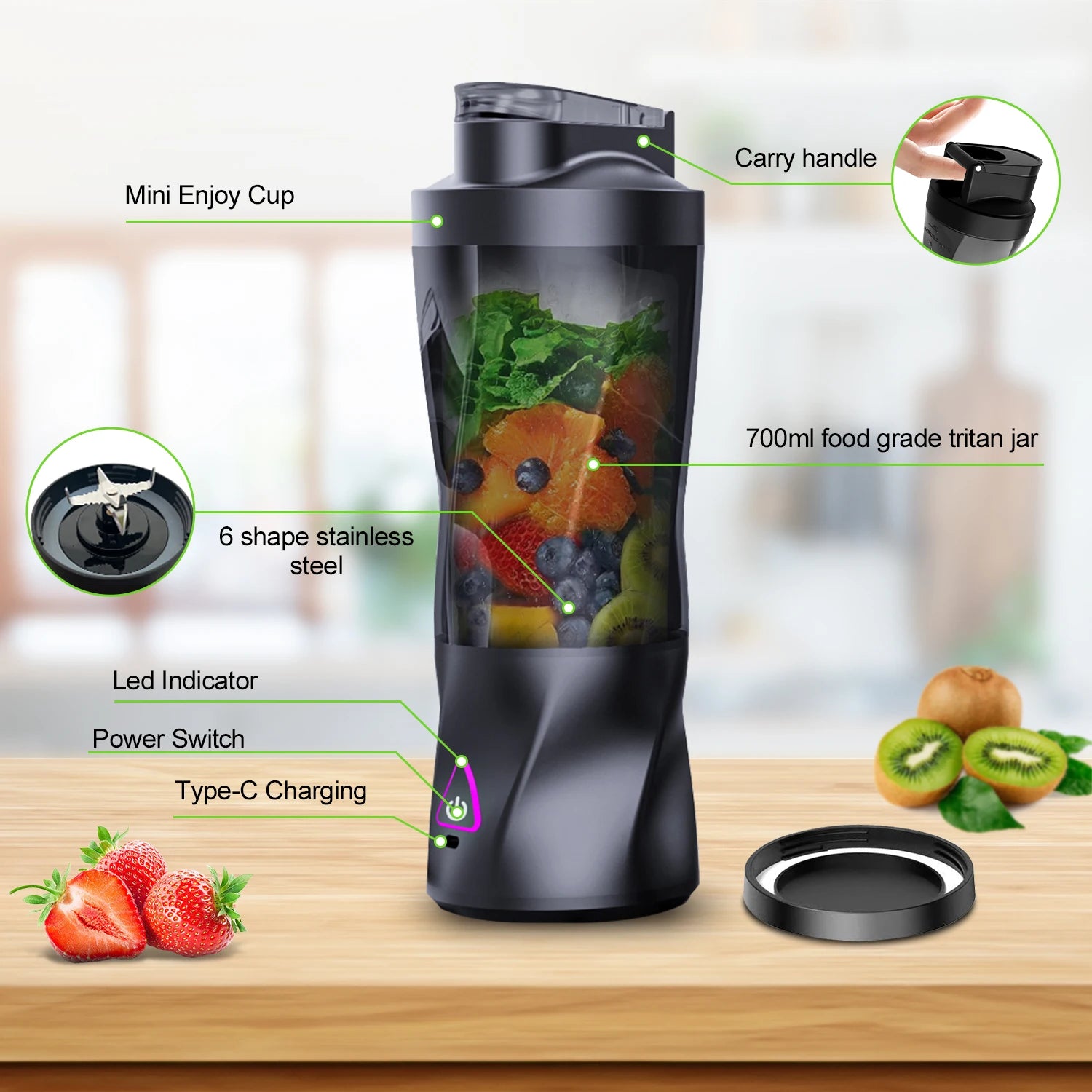 Licuadora Portátil WinLe Pro ✨ | 700 ml Recargable USB para Smoothies