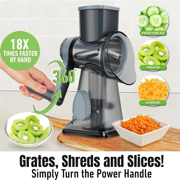 Rallador Giratorio 3 en 1 para Queso, Verduras y Frutos Secos