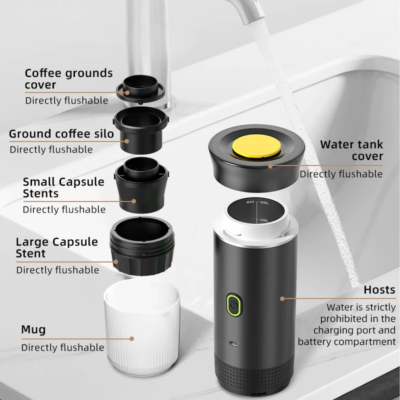 Cafetera Espresso Portátil Pro ✨ | 3 en 1 Recargable para Cápsulas y Café Molido