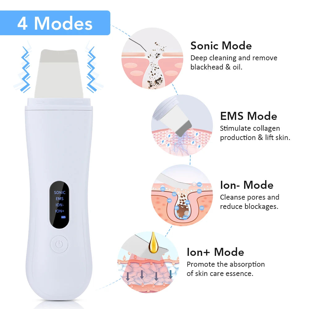 Espátula Ultrasónica Facial Pro ✨ | Limpieza Profunda y Peeling con 4 Modos
