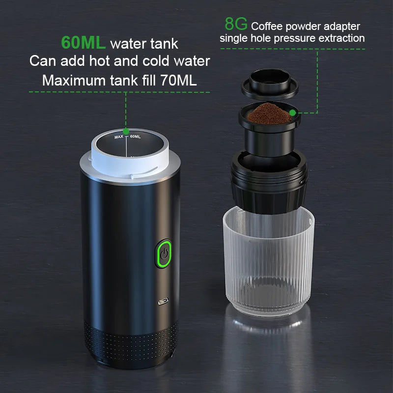 Cafetera Espresso Portátil Pro ✨ | 3 en 1 Recargable para Cápsulas y Café Molido