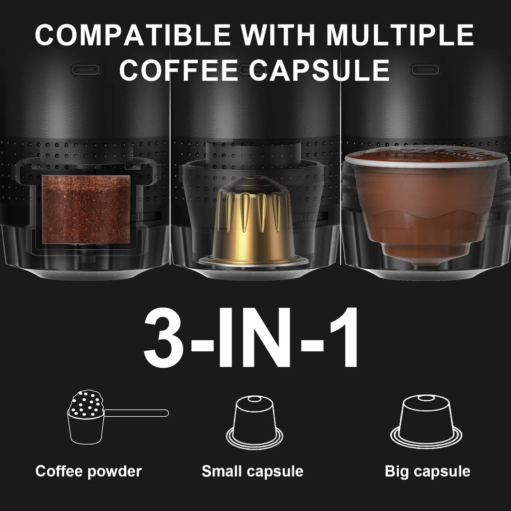 Cafetera Espresso Portátil Pro ✨ | 3 en 1 Recargable para Cápsulas y Café Molido