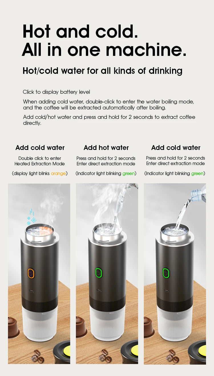 Cafetera Espresso Portátil Pro ✨ | 3 en 1 Recargable para Cápsulas y Café Molido