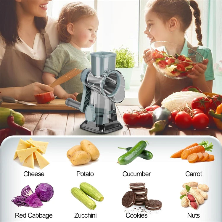 Rallador Giratorio 3 en 1 para Queso, Verduras y Frutos Secos