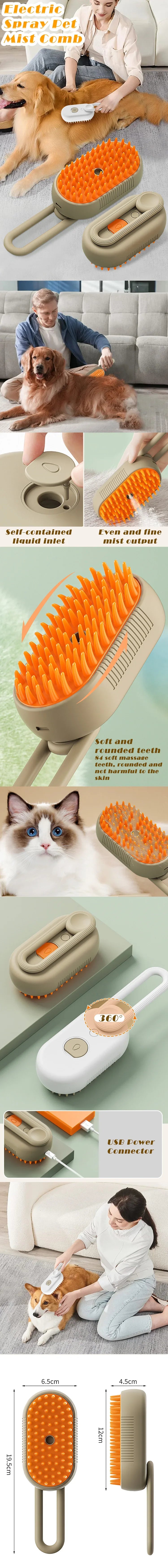 Cepillo de Vapor 3 en 1 Pro 🐾 | Masaje, Limpieza y Removedor de Pelo