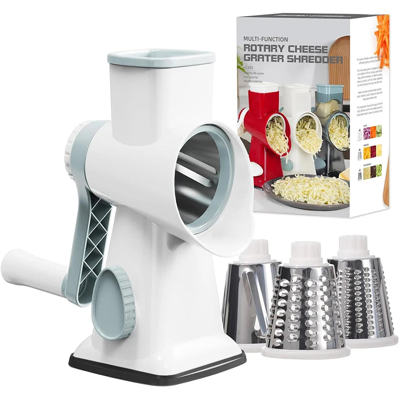 Rallador Giratorio 3 en 1 para Queso, Verduras y Frutos Secos