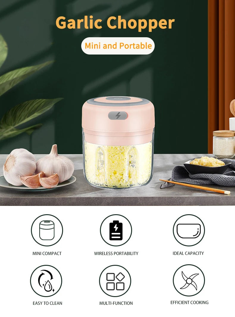 Mini Picadora Eléctrica USB para Ajo, Verduras y Alimentos