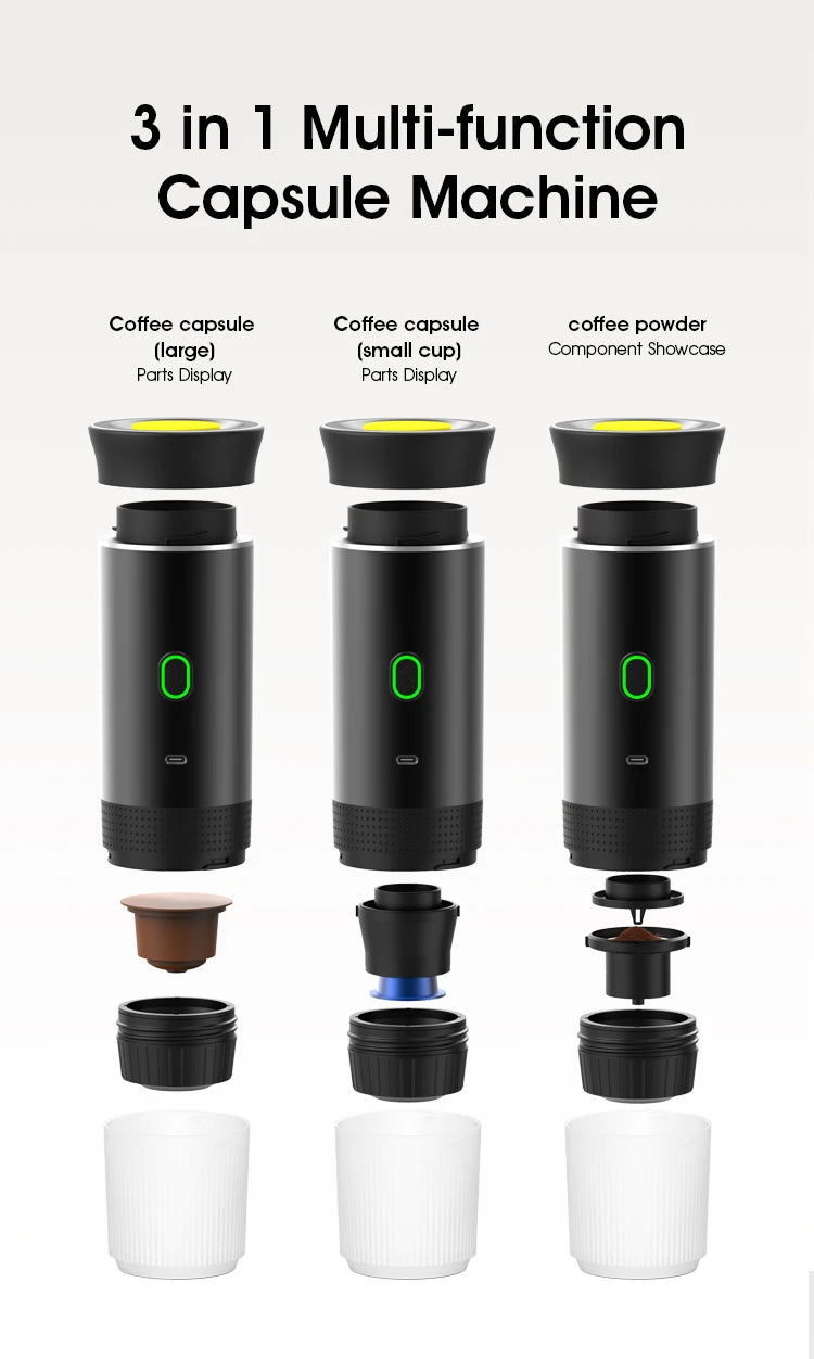 Cafetera Espresso Portátil Pro ✨ | 3 en 1 Recargable para Cápsulas y Café Molido